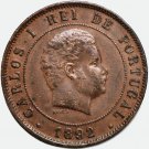1892 Portuguese Portugal coin 20 Reis, XF - Carlos I