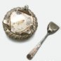 Antique Sterling Silver Salt Cellar with silver spoon