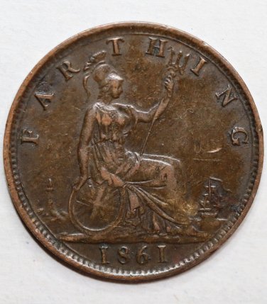 1861 Farthing Great Britain United Kingdom coin - Victoria