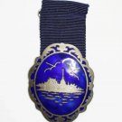 Vintage Silver Brooch with Blue Enamel and Asiatic Motifs Vintage Silver Brooch with Blue Enamel and Asiatic Motifs