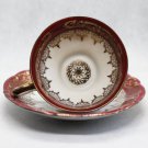 Vintage German Bareuther Porcelain Bone China Red, Gold Cup and Saucer