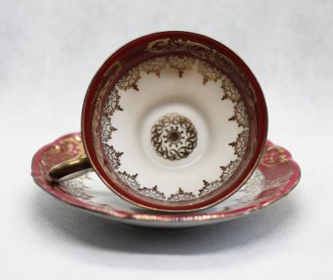 Vintage German Bareuther Porcelain Bone China Red, Gold Cup and Saucer