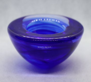 Kosta Boda Candle Holde Crystal Blue Glass Swedish Scandinavian Design