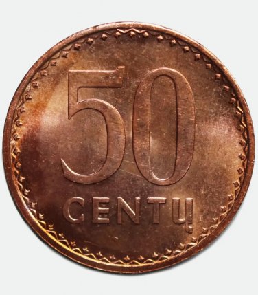 1991 Lithuania 50 Centu - Bronze Coin, BU