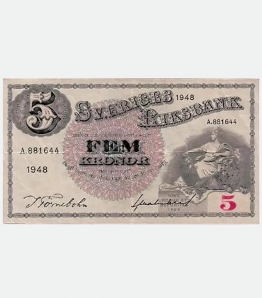 1948 Sweden 5 Kronor banknote P33ae - King Gustav V