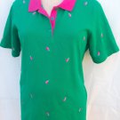 Quacker Factory embroidered green contrasting Polo Shirt Top size L