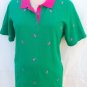 Quacker Factory embroidered green contrasting Polo Shirt Top size L