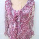 Sioni faux lace up corset ruffled scoop neck silk top size S