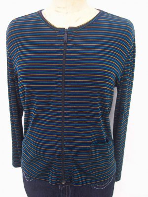 Chico's slinky round neck striped zip top jacket sz 0 S