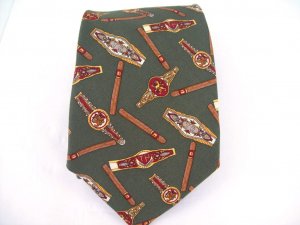 Tommy Hilfiger monogram green 100% Silk mens neck Tie