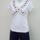 KENAR faux pearl Embellished V neck knit tee Top size M
