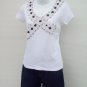 KENAR faux pearl Embellished V neck knit tee Top size M