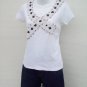 KENAR faux pearl Embellished V neck knit tee Top size M