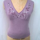 THE LIMITED Silk cashmere backless beaded V neck TOP size L