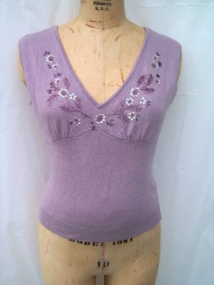 THE LIMITED Silk cashmere backless beaded V neck TOP size L