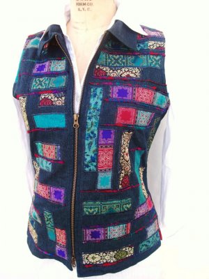 Coldwater creek patch sleeveless jeans denim zip jacket vest size S