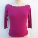 Cache wide boat neck rayon 3/4 sleeve stretch knit top size L