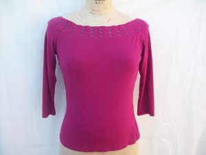 Cache wide boat neck rayon 3/4 sleeve stretch knit top size L