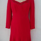 Escada Couture red embellished neck silk flare dress size 38 USA 8