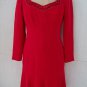 Escada Couture red embellished neck silk flare dress size 38 USA 8
