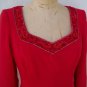 Escada Couture red embellished neck silk flare dress size 38 USA 8