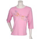 Quacker Factory sequin beaded dragonfly 3/4 sleeve tee Top size S