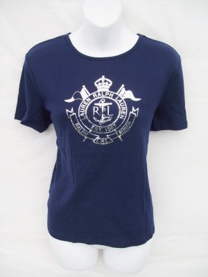Ralph Lauren LRL cotton metallic crest logo tee top size L