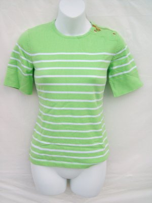 Ralph Lauren LRL gold Zip shoulder striped knit tee top size S