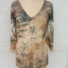 Coldwater Creek Fern print V neck 3/4 Sleeve Top plus size 2X
