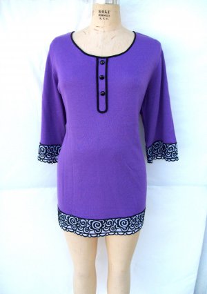 Bob Mackie Embroidered border trim 3/4 sleeve Top Plus Size 1X