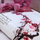 4-pc Classical White And Red Cotton Duvet Cover Bedding Set