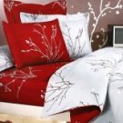 4-pc Grey And Red Jacquard Floral Satin Drill Cotton Satin Duvet Cover Bedding Set