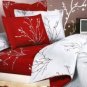 4-pc Grey And Red Jacquard Floral Satin Drill Cotton Satin Duvet Cover Bedding Set