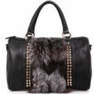 Modern Attractive Black Fox Fur Women's Tote Handbag