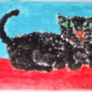 playing card size folk art cat painting