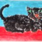 playing card size folk art cat painting