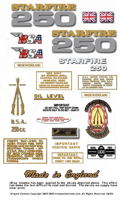 1969 to 70: B25 - BSA Starfire Decals - BSA B25 decals