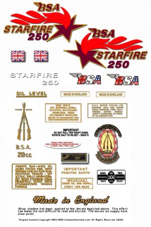 1967 B25 BSA B25 decals BSA Starfire Decals