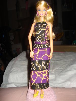 Purple & black African print long skirt, top, headband set - ed105