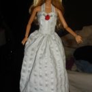 Metalic silver and white striped formal dress for Barbie Dolls - ed05
