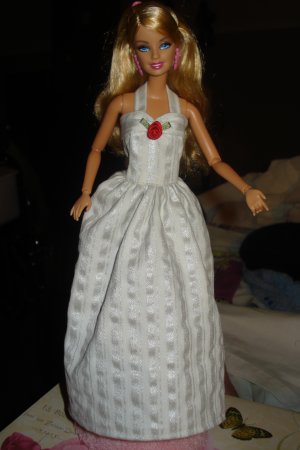 Metalic silver and white striped formal dress for Barbie Dolls - ed05