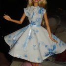 Circular skirt dress for Barbie Doll in blue and white floral - ed11