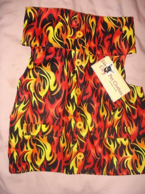 Medium size pet shirt / vest in red, orange, yellow flame print - dd10