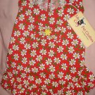 Large red pet dress with white daisies with a ruffle and bow - dd07