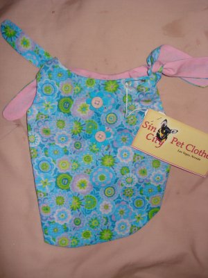 Small REVERSABLE Pet dress in blue floral print - dd01