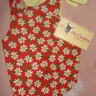 Medium REVERSABLE pet dress in red with white daisies and lace trim - dd04