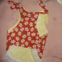 Medium REVERSABLE pet dress in red with white daisies and lace trim - dd04