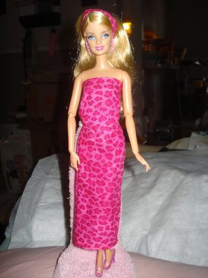 Hot pink leopard print skirt, top and headband for Barbie Dolls - ed97