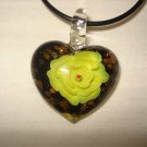 Yellow rose puffy glass heart pendant - eg08