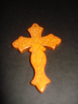 Orange Turquoise Gothic cross pendant - ed02